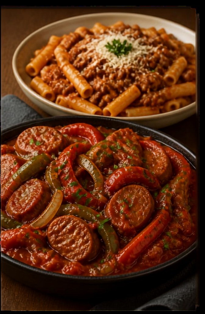 Sausage and Peppers in Marinara with Ziti